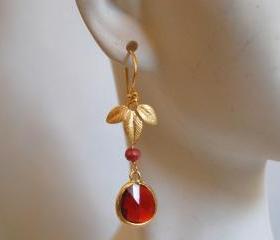 Bezel setting Glass Garnet and ruby earrings