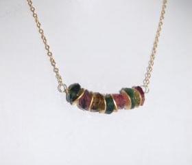 Multi tourmaline nugget and vermeil wavy disc necklace