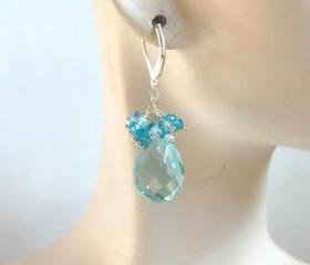 Swiss blue crystal quartz and blue zircon dangle earrings