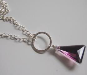 Triangle Amethyst Necklace with flower charm and sterling silver