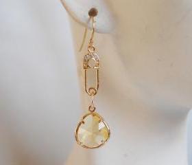 Bezel setting Glass citrine dangle earrings
