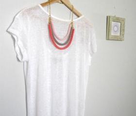 Orbits, crochet bib necklace in baby pink, coral and sand