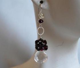 Heart briolette Crystal quartz and garnet earrings
