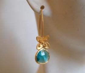 Bazel setting Glass blue zircon dangle earrings