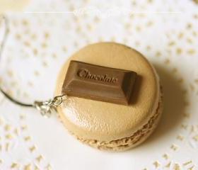 Clay Sweets Macaron Keychain - Macaron Phone Charm Bag Charm - Chocolate Macaron
