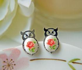 Owl Vintage Post Earrings. Fukuro. Lucky And Auspicious.