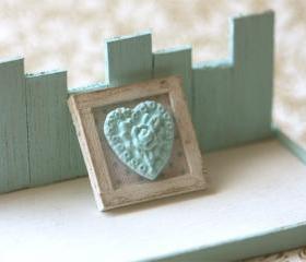 Dollhouse Miniature Blue Shabby Chic Framed Applique Decoration 