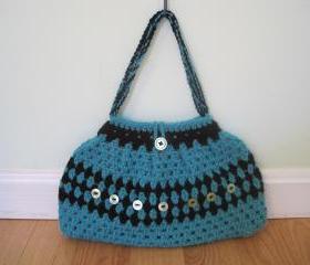 Crocheted purse/handbag - medium - green/black (P1)
