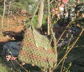Crocheted purse/handbag - medium - tweed/olive (P2)
