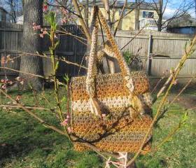 Crocheted tote/handbag - large - tweed/brownish/rococo (P3)