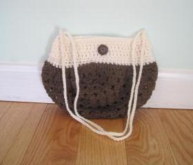 Crocheted purse/handbag - small - brown/white (P6)