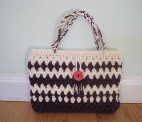 Crocheted purse/handbag - small - purple/white (P12)