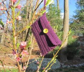 Crochet wristlet, handbag - small - dark purple (p19)