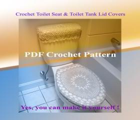 Set of 2 Crochet Patterns - Toilet Seat Cover (8VC2012) & Toilet Tank Lid Cover (9VC2012)