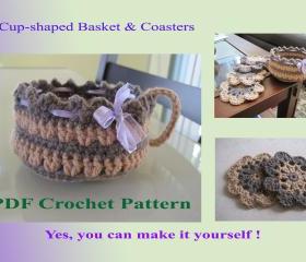 2 Crochet Patterns - Cup-shaped Basket and Flower Coasters (10+1VC2012)