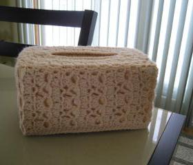 Crochet Tissue Box Cover - Beige (TBC2)