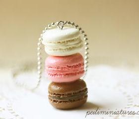 Macaron Jewelry - Trio Macarons Necklace - Neapolitan Macarons - Holiday Gift