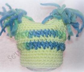 BLue and yellow puffs tassel hat