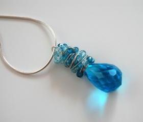 Swiss blue crystal quartz and natural zircon necklace