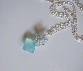 Rare Blue square chalcedony and blue zircon necklace