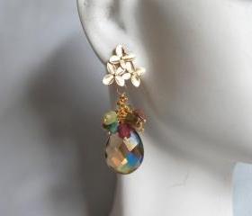 Labradorite and multi tourmaline cluster earrings