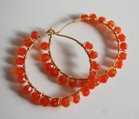 Orange Carnelian Gold filled Hoop Earrings