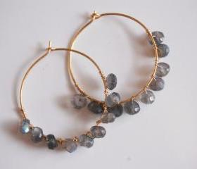 Labradorite Hoop Earrings with Gold filled
