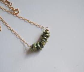 Green Keishi pearl necklace with gold filled chain