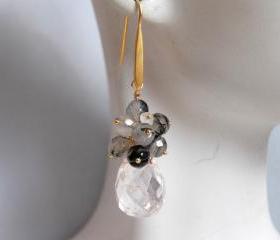White crystal quartz briolette and black rutilated earrings