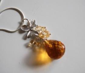 Golden crystal quartz and Citrine cluster necklace