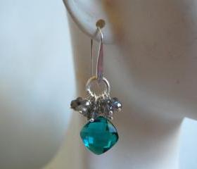 Paraiba blue quartz briolette and flashy Labradorite earrings