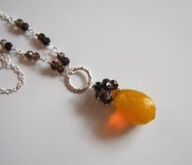 Yellow Crystal quartz and Smoky quartz necklace