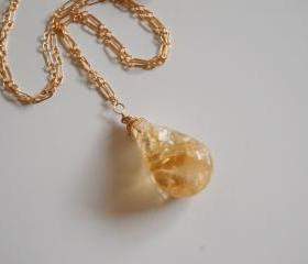 Golden Rutilated Citrine Pendant Necklace on gold filled Chain