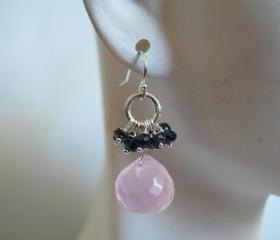 Rose quartz onion briolette and Mystic Spinel dangle earrings