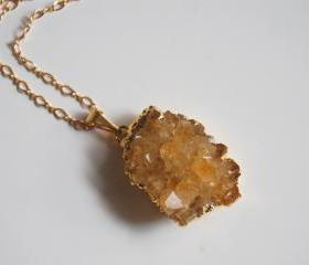 Citrine Druzy Geode gold pendant necklace