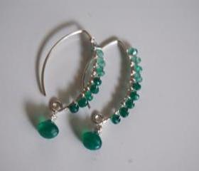 Green Onyx long drop earrings