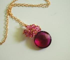 Gorgeous Pomegranate Pink quartz and Mystic Rubelite necklace