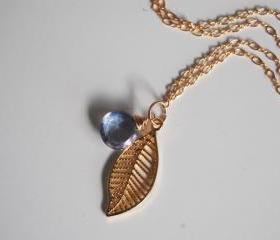 Blue Mystic Quartz and leaf charm Necklace