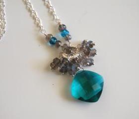 Beautiful Paraiba blue quartz and flashy Labradorite necklace