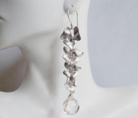 Crystal Quartz And Long Drop Flower Earrings
