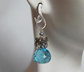 Blue quartz onion briolette and pyrite earrings