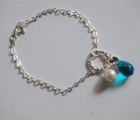 London blue quartz , Pearl and charm Bracelet