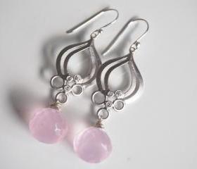 Rose Quartz Onion briolette dangle Earrings