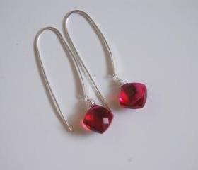 RHODOLITE RED Quartz long drop earrings