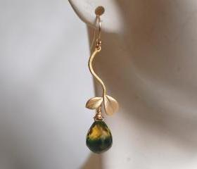 Bi-color green and yellow quartz briolette dangle earrings