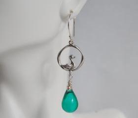 Emerald Green Quartz and duck connector Dangle Earrings
