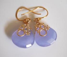 Lavender chalcedony heart briolette earrings