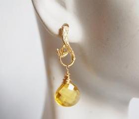 Gorgeous Lemon quartz heart briolette earrings