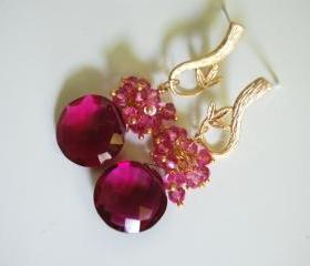 Gorgeous Pomegranate Pink quartz and Mystic Rubelite earrings