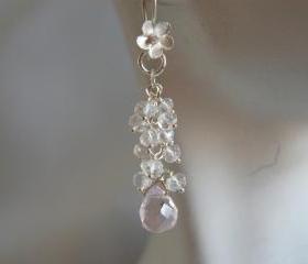 Rose quartz and Rock crystal cluster earrings